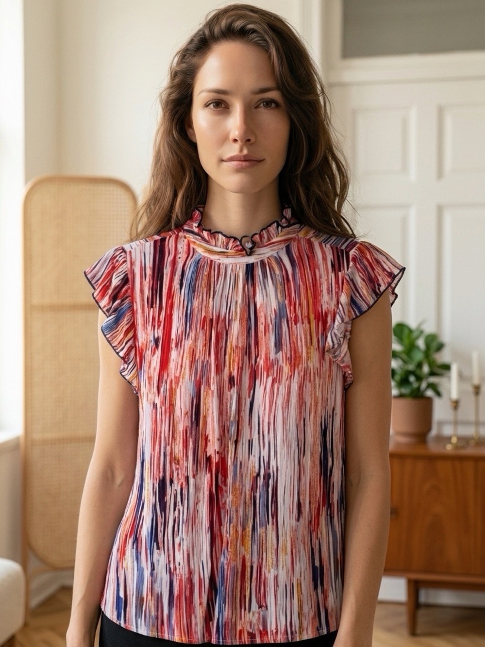 THML Anthro Ruffle Short Sleeve Top, M